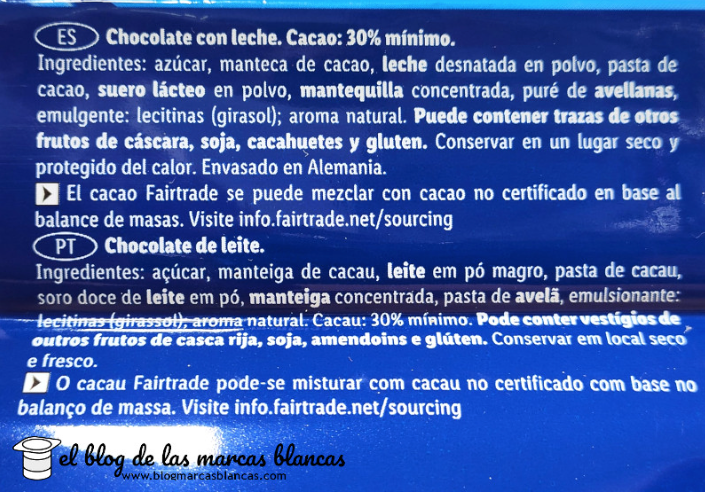 etiqueta chocolate sin trazas de frutos secos lidl