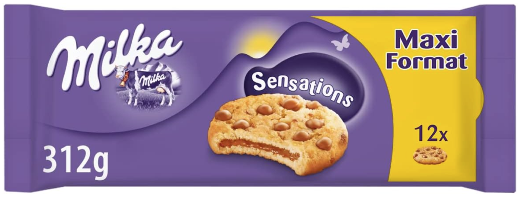 Milka Sensations Galleta Cookie con Pepitas de Chocolate con Leche y Relleno de Chocolate con Leche de los Alpes Paquete Grande 312g